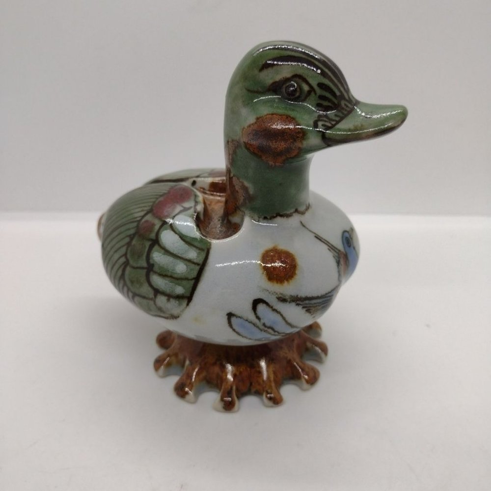 Ken Edwards Tonala Hand Painted Duck Mexican Pottery 4"